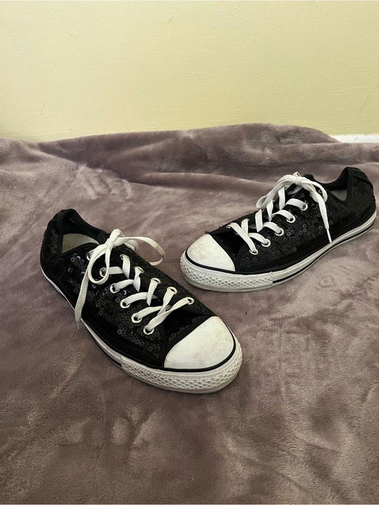 Converse Shoes - Converse Black Sequin Low-Top Lace-Up Sneakers with White Accents size 10